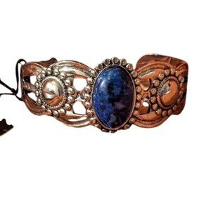 Paparazzi Open Cuff Silver Bracelet with Bue Stone NWT